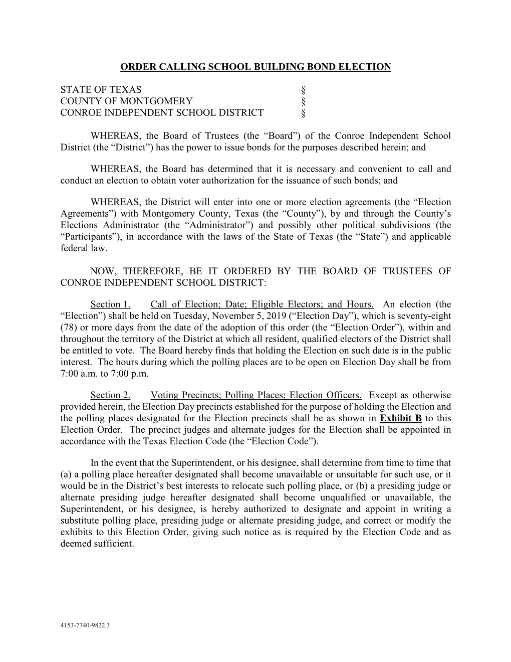 Election Order”), Within and Throughout the Territory of the District at Which All Resident, Qualified Electors of the District Shall Be Entitled to Vote