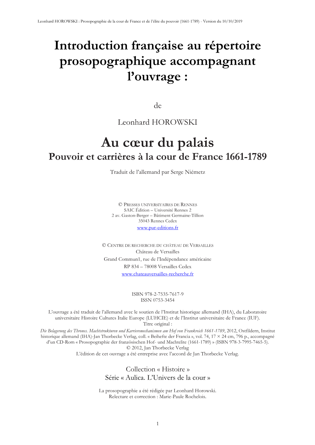 Au Cœur Du Palais Pouvoir Et Carrières À La Cour De France 1661-1789