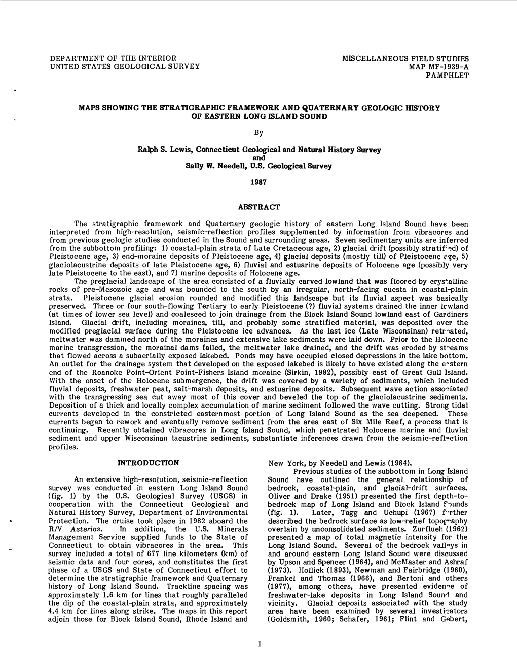 Ralph S. Lewis, Connecticut Geological and Natural History Survey and Sauy W