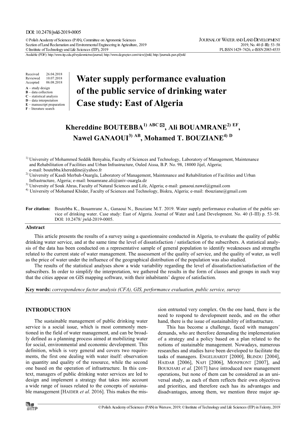 Water Supply Performance Evaluation of the Public Service of Drinking Water Case Study