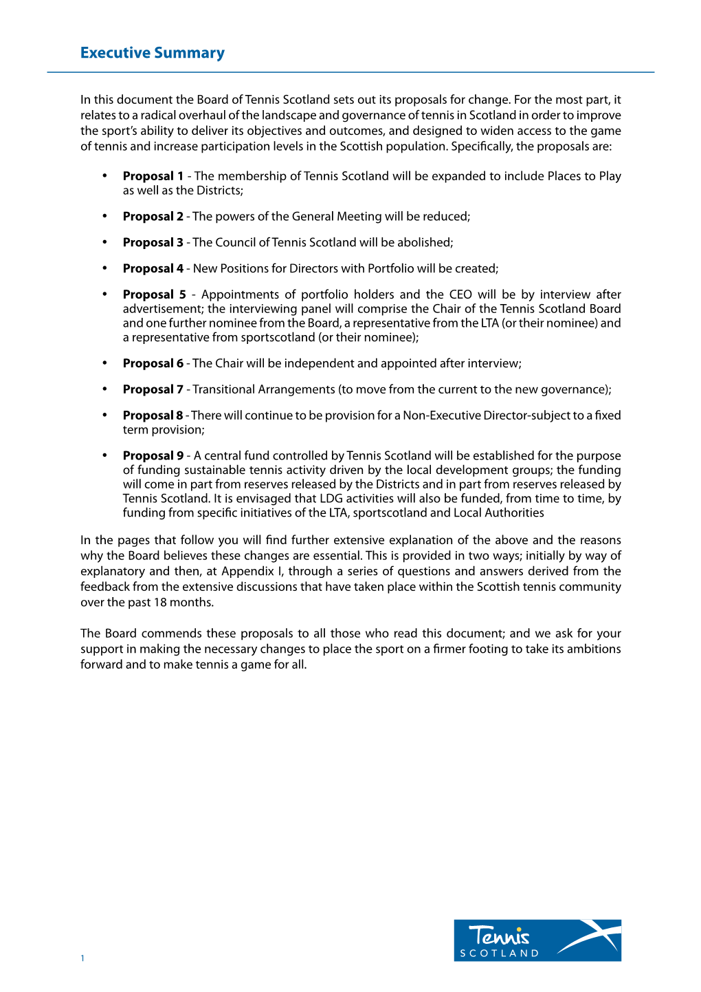 Proposals from Tennis Scotland to the Districts ( March