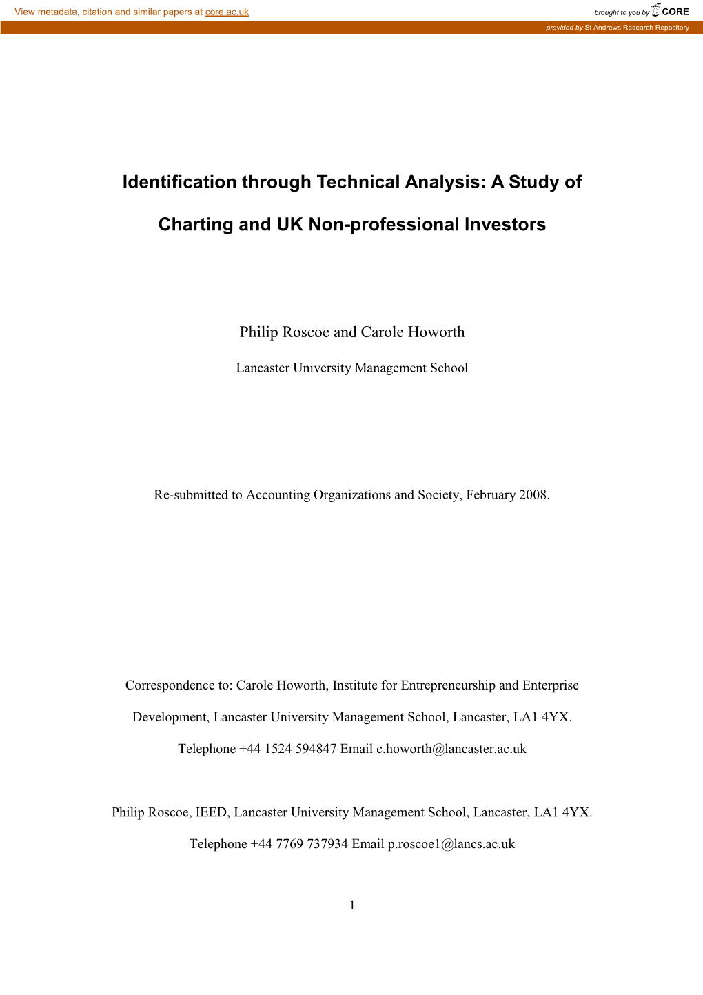 Identification Through Technical Analysis: a Study Of