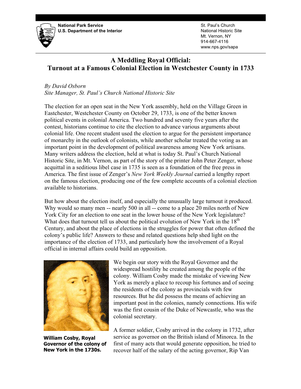 A Meddling Royal Official: Turnout at a Famous Colonial Election in Westchester County in 1733