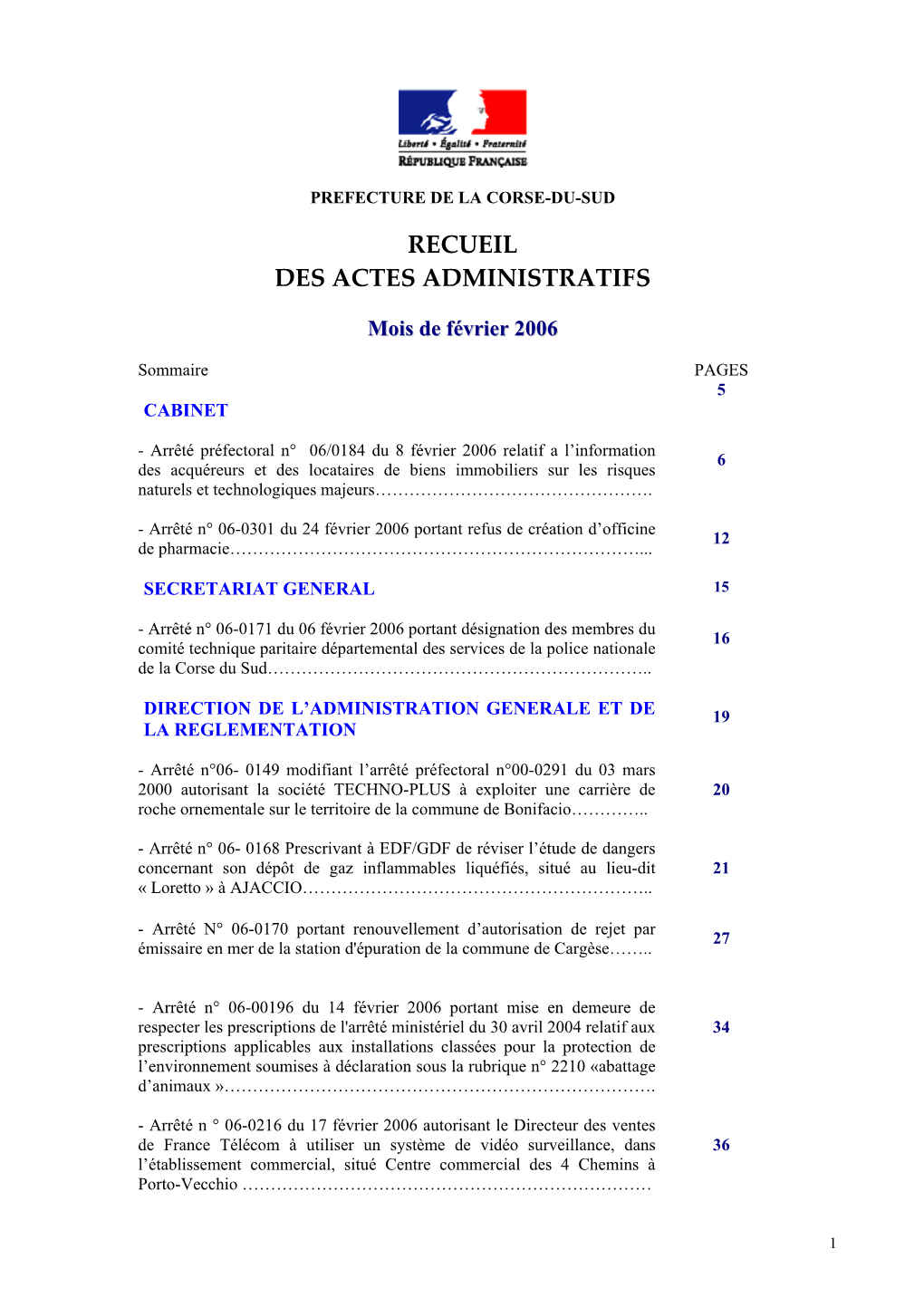 Recueil Des Actes Administratifs