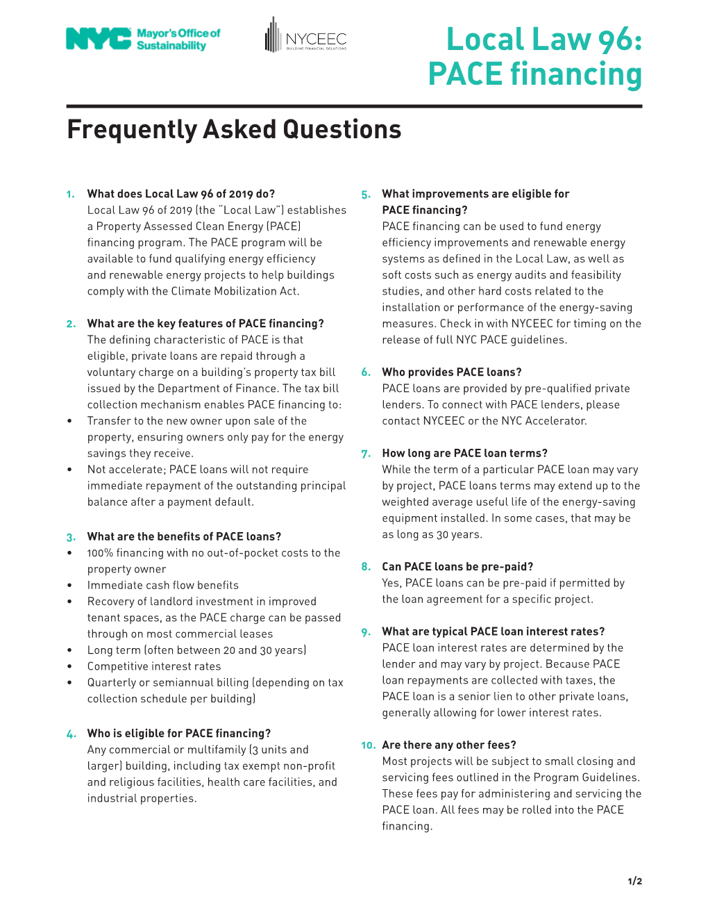PACE Financing Frequently Asked Questions