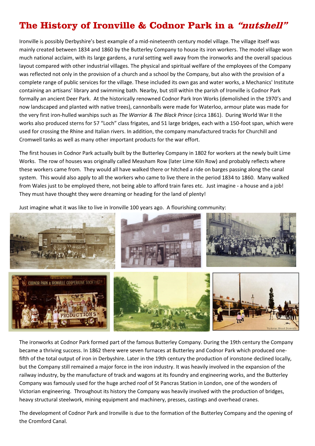 The History of Ironville & Codnor Park in a “Nutshell”