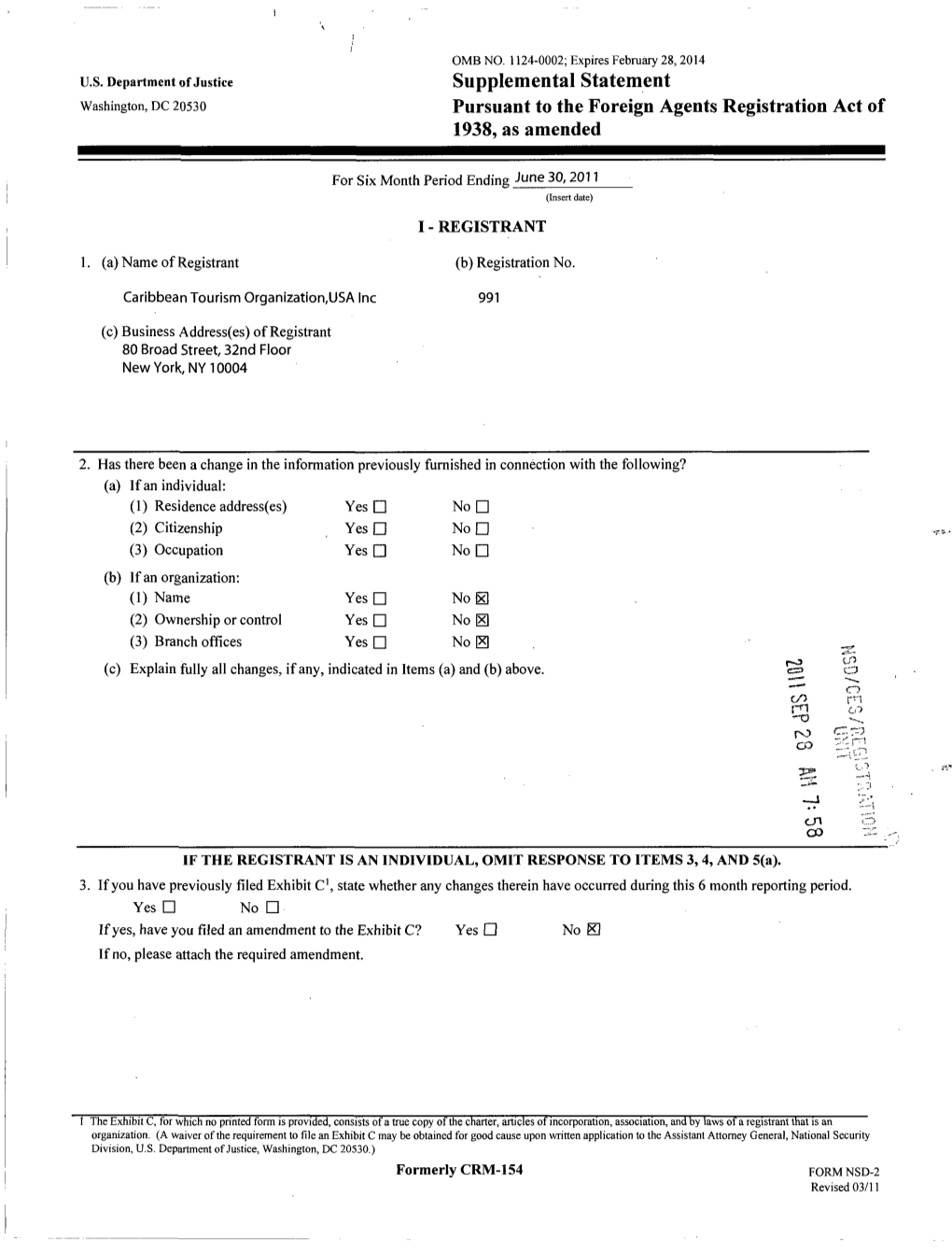 Supplemental Statement Washington, DC 20530 Pursuant to the Foreign Agents Registration Act of 1938, As Amended