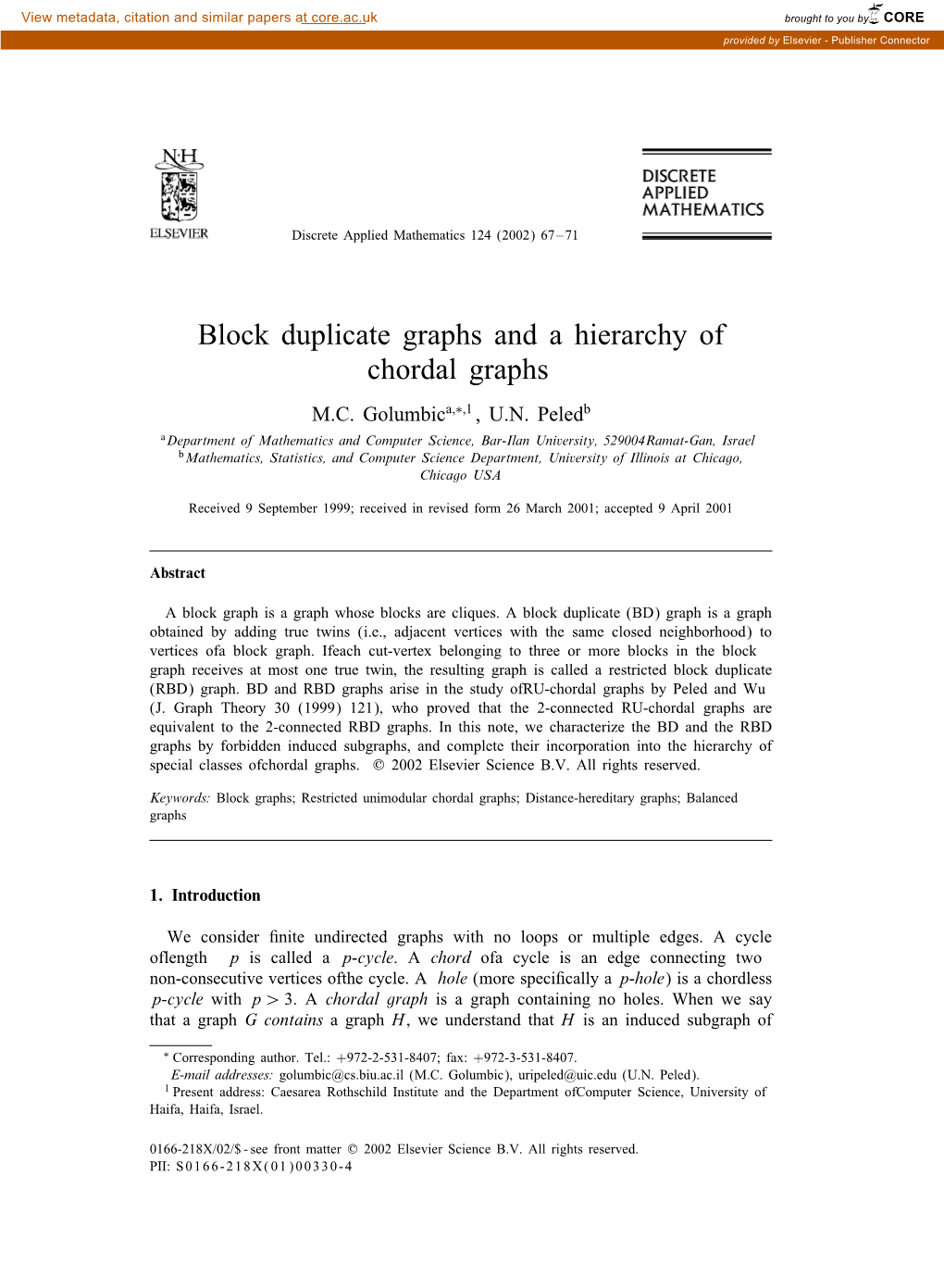 Block Duplicate Graphs and a Hierarchy of Chordal Graphs