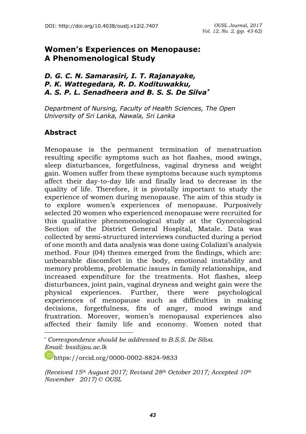 Women's Experiences on Menopause: a Phenomenological