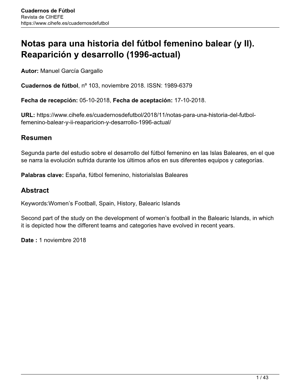 Notas Para Una Historia Del Fútbol Femenino Balear (Y II)