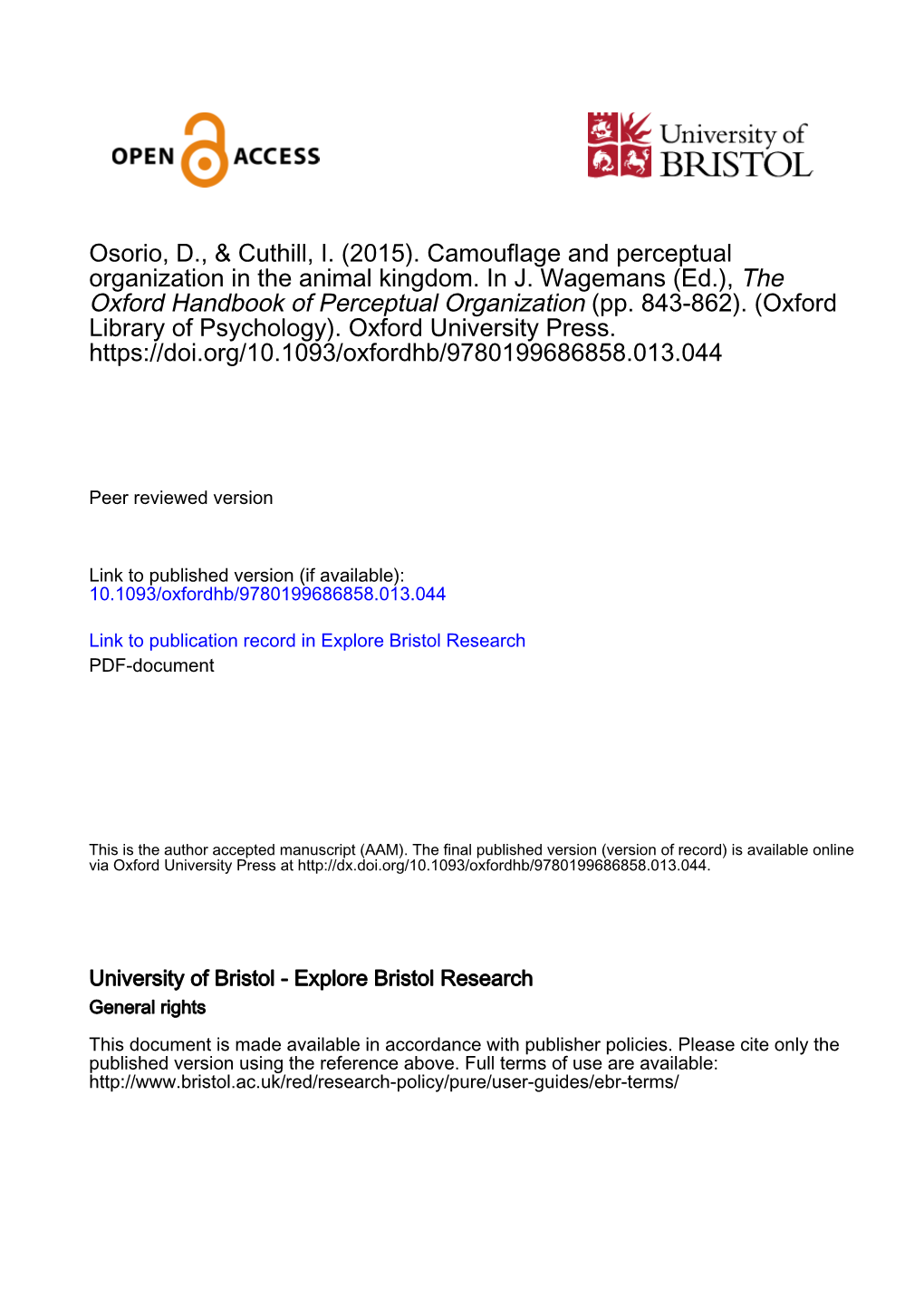 Handbook of Perceptual Organization Chapter on Camouflage