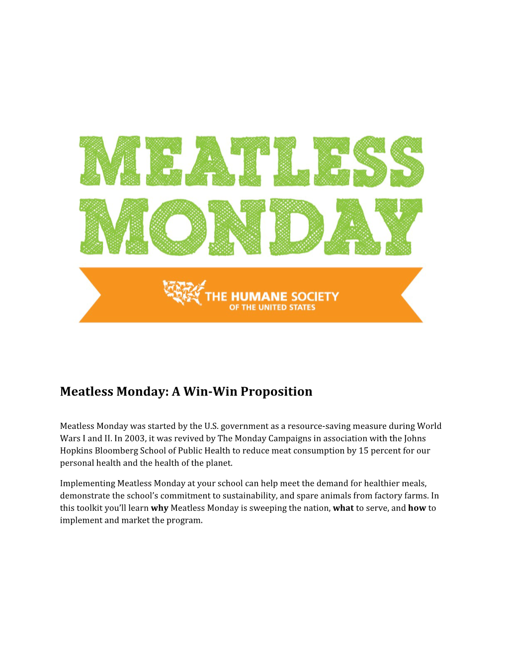 Meatless Monday: a Win-Win Proposition