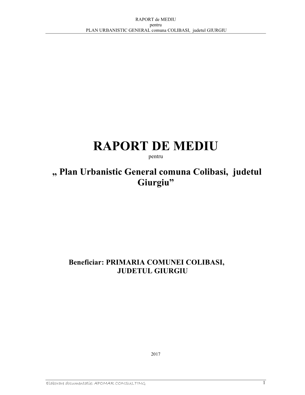 RAPORT DE MEDIU- PUG Colibasi