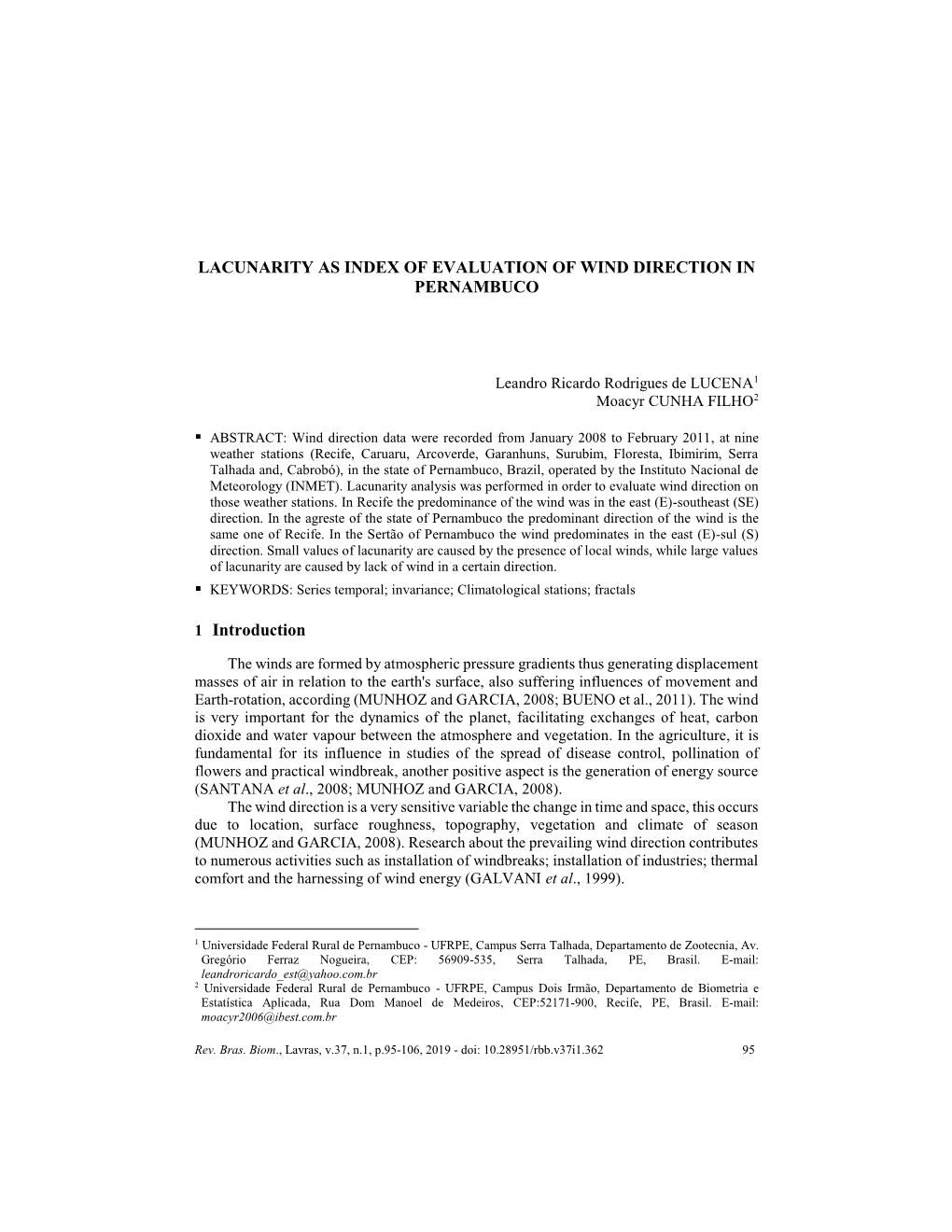 Lacunarity As Index of Evaluation of Wind Direction in Pernambuco