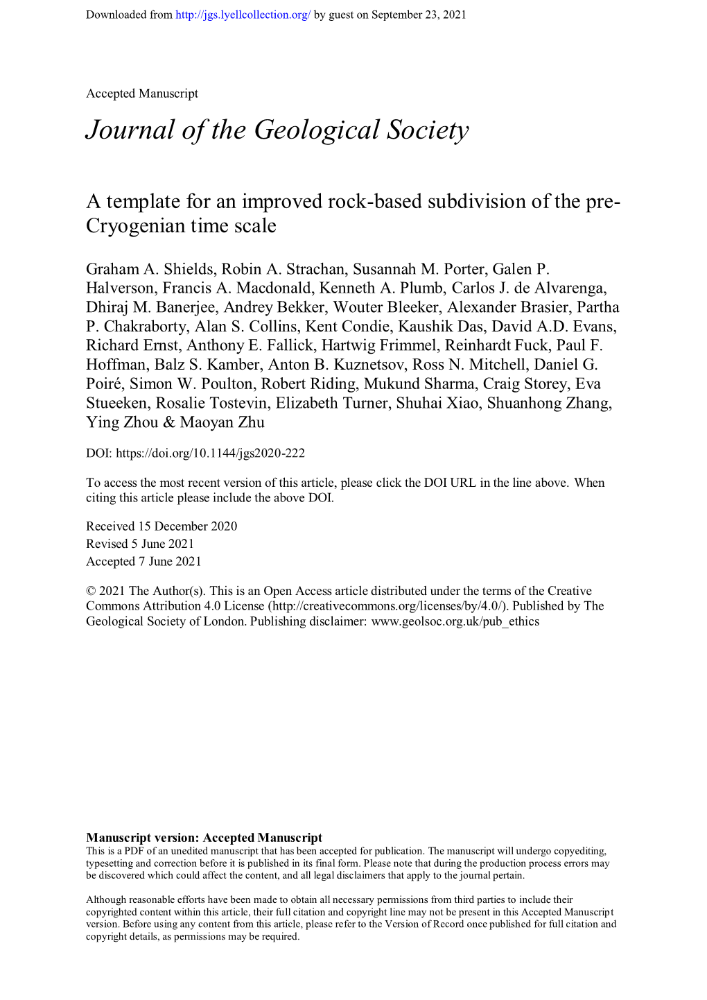 A Template for an Improved Rock-Based Subdivision of the Pre- Cryogenian Time Scale