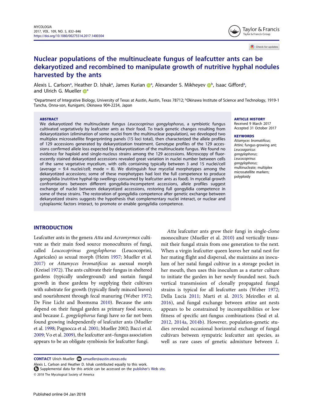 Carlson Etal Mycologia 2017