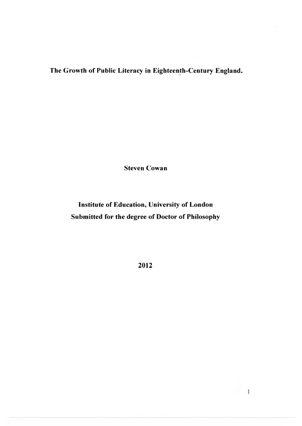 The Growth of Public Literacy in Eighteenth-Century England