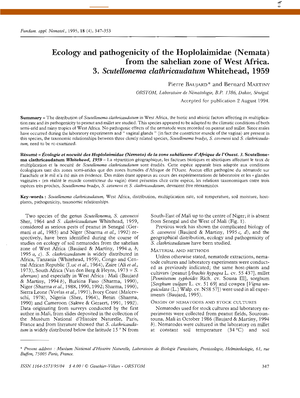 From the Sahelian Zone of West Africa. 3. Scutellonema Clathricaudatum W