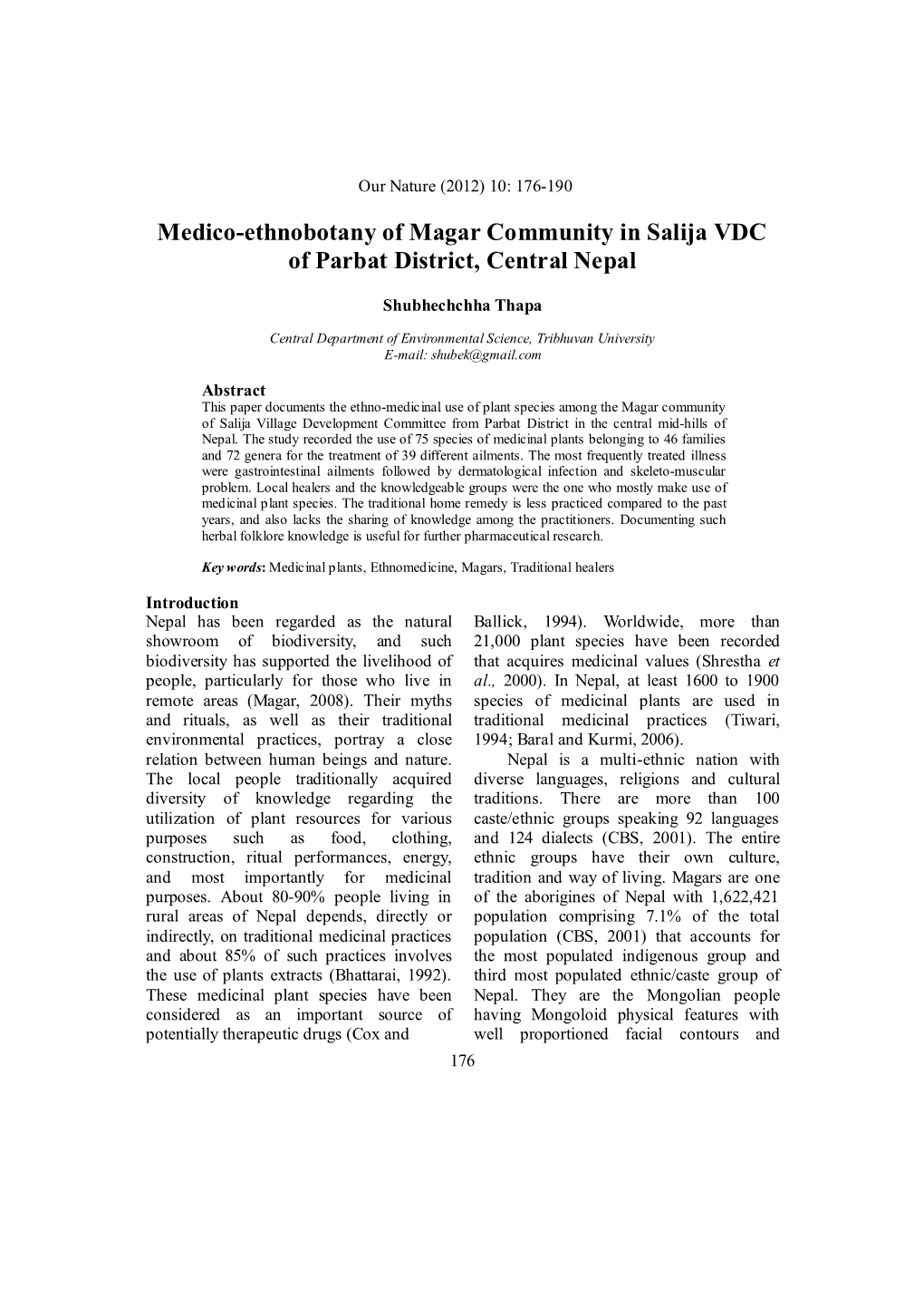 20 Medico-Ethnobotany of Magar Community in Salija VDC of Parbat