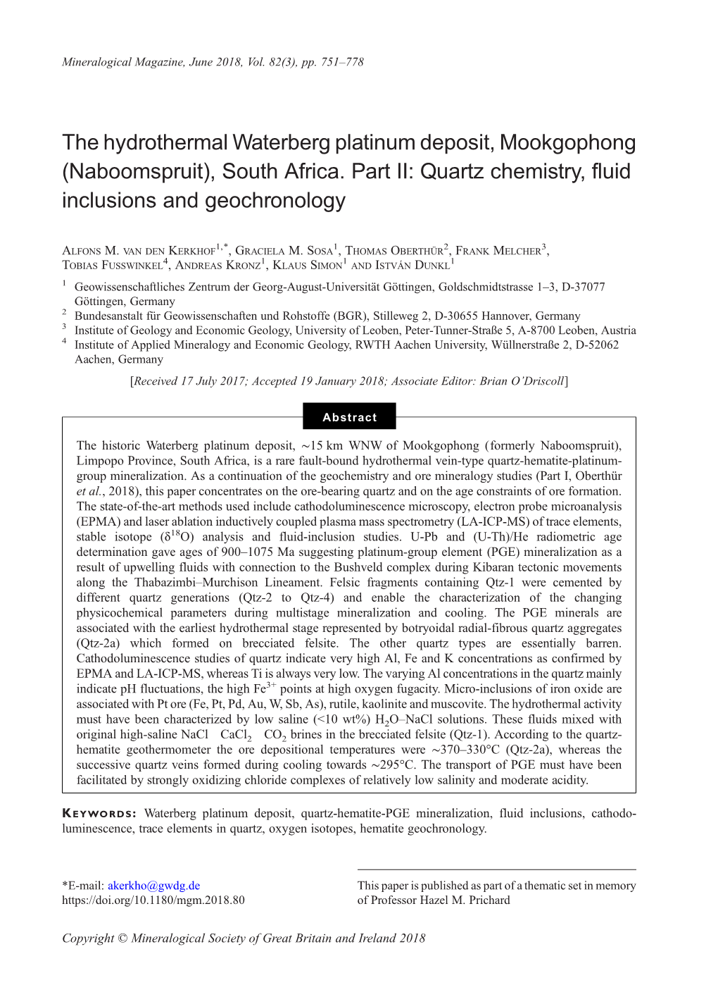 The Hydrothermal Waterberg Platinum Deposit, Mookgophong (Naboomspruit), South Africa