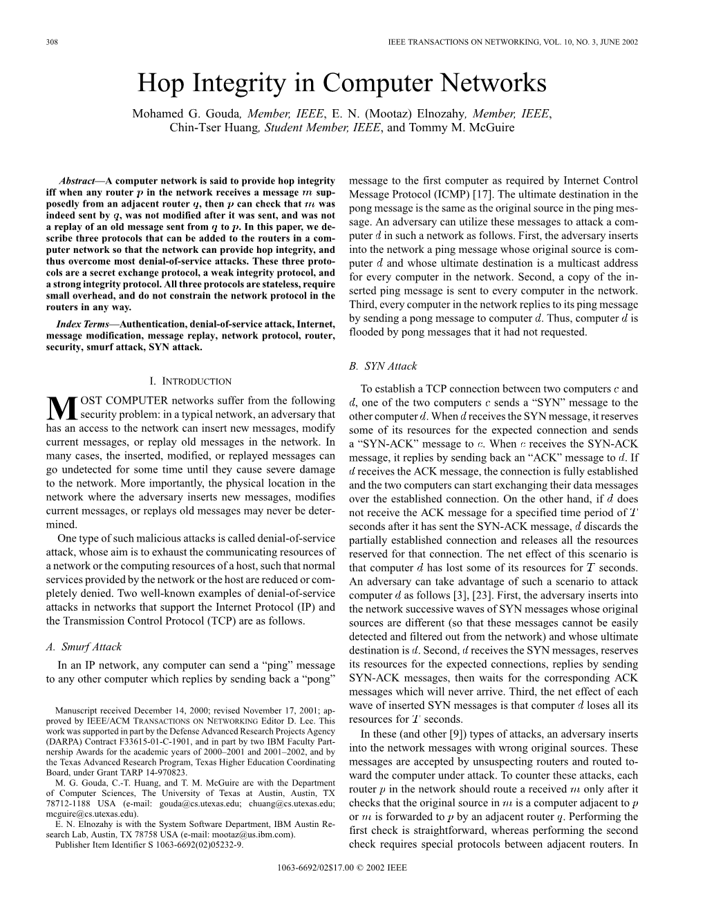 Hop Integrity in Computer Networks Mohamed G