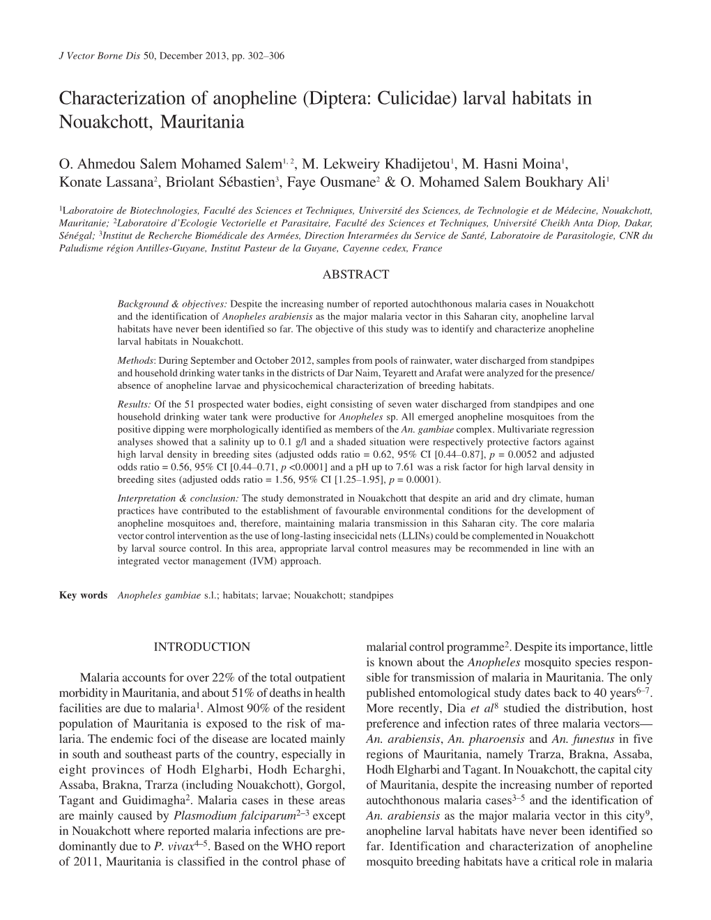 Larval Habitats in Nouakchott, Mauritania