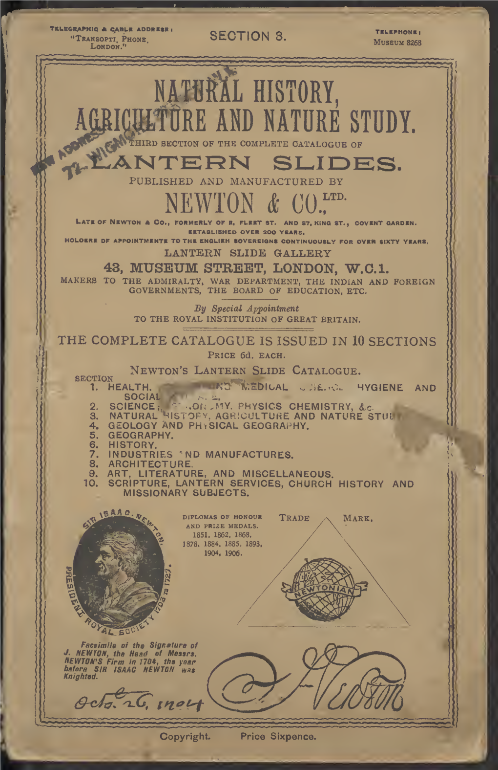 Newton's Lantern Slide Catalogue