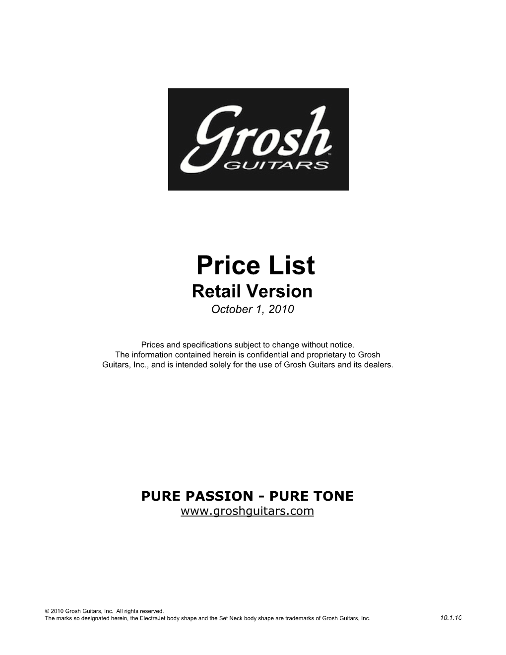 10-1-10 Grosh Price List