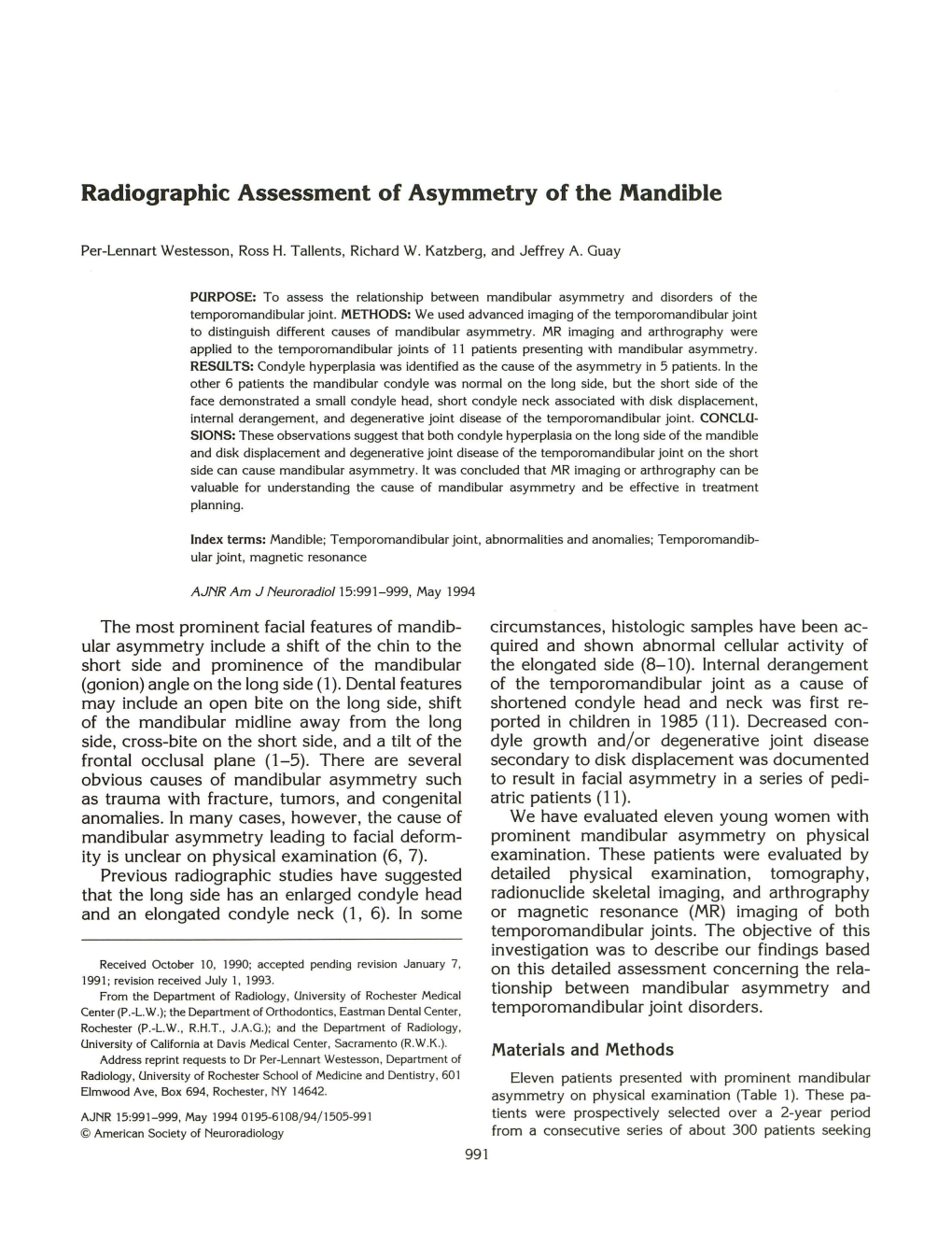 Radiographic Assessment of Asymmetry of the Mandible