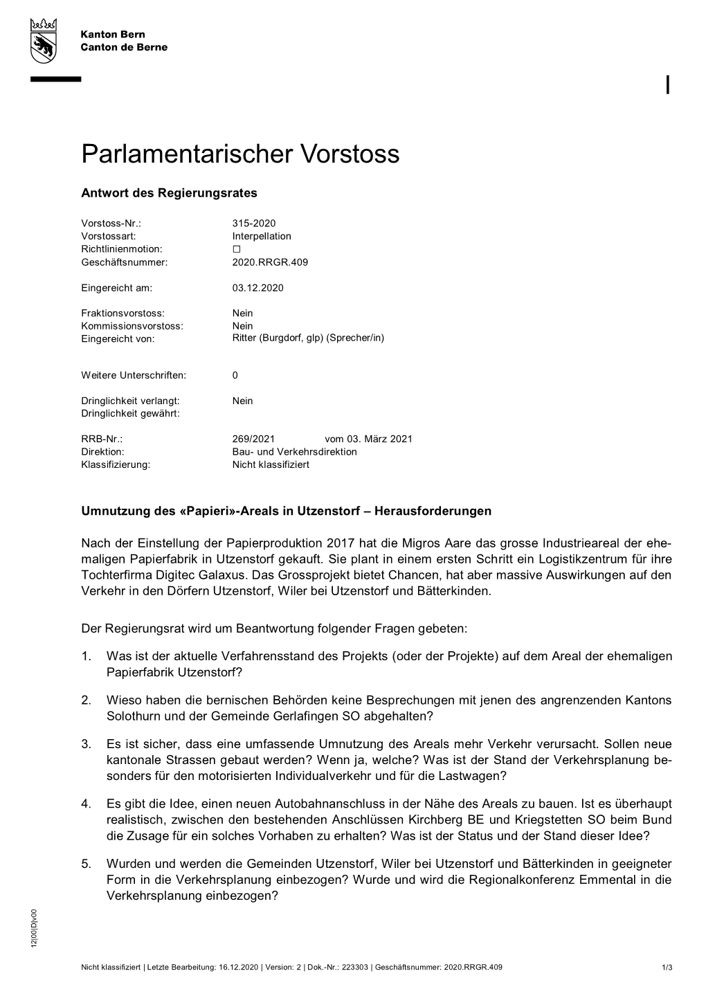 Parlamentarischer Vorstoss I