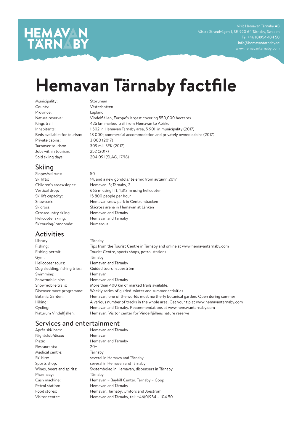 Hemavan Tärnaby Factfile