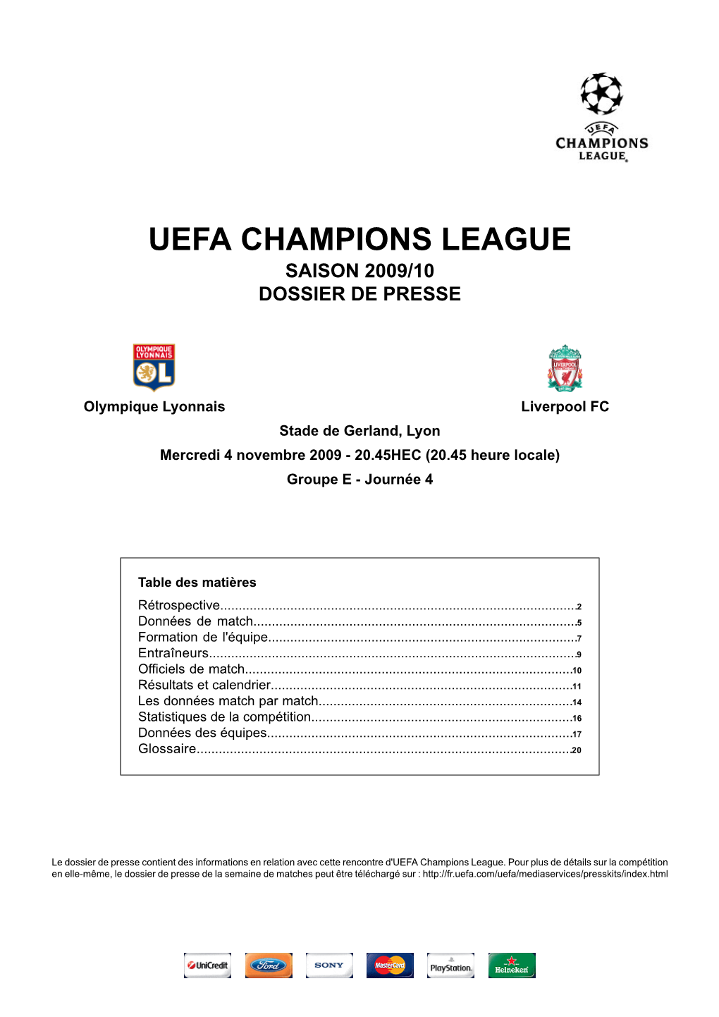 Uefa Champions League Saison 2009/10 Dossier De Presse