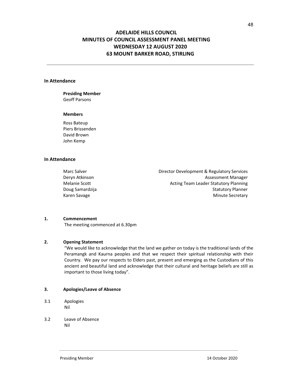 Adelaide Hills Council Minutes of Council Assessment Panel Meeting Wednesday 12 August 2020 63 Mount Barker Road, Stirling