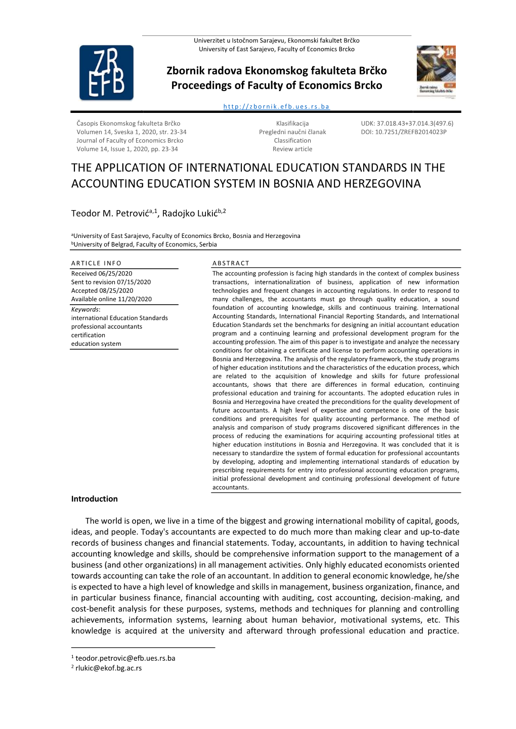 The Application of International Education Standards in the Accounting Education System in Bosnia and Herzegovina