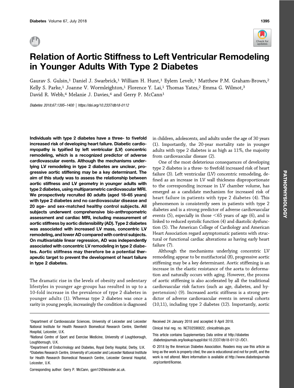 Relation of Aortic Stiffness to Left Ventricular Remodeling in Younger Adults with Type 2 Diabetes