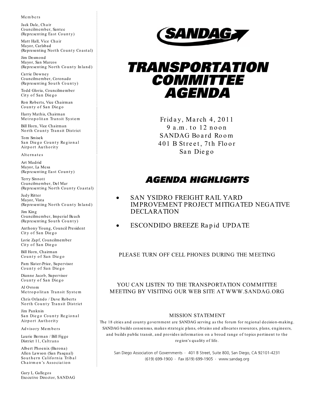 Transportation Committee Meeting Agenda