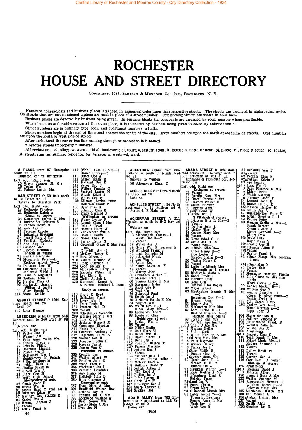 Rochester House and Street Directory