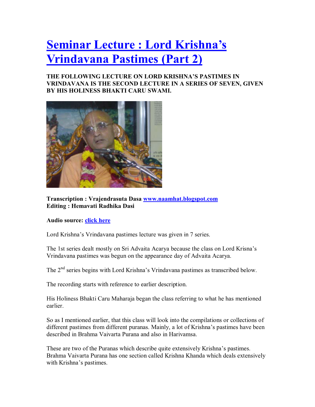 Lord Krishna's Vrindavana Pastimes