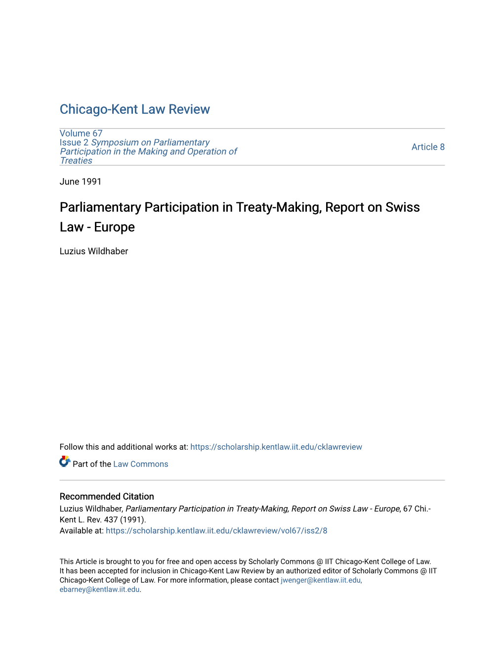 Parliamentary Participation in Treaty-Making, Report on Swiss Law - Europe