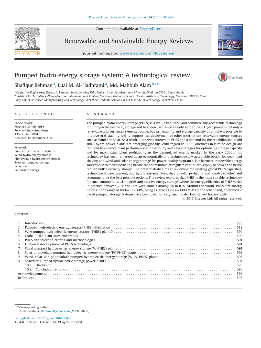 Pumped Hydro Energy Storage System a Technological Review