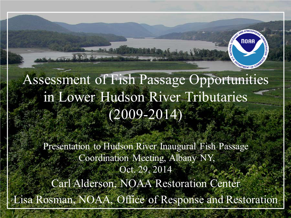 Assessment of Fish Passage Opportunities in Lower Hudson River Tributaries (2009-2014)