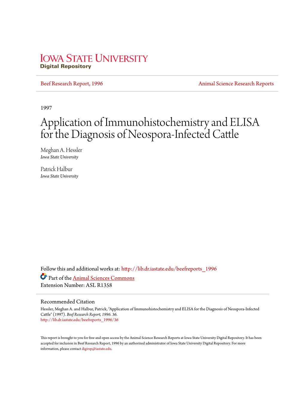 Application of Immunohistochemistry and ELISA for the Diagnosis of Neospora-Infected Cattle Meghan A