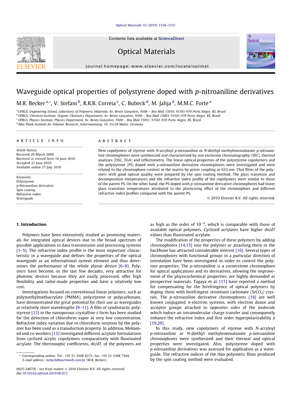 Waveguide Optical Properties of Polystyrene Doped with P-Nitroaniline Derivatives