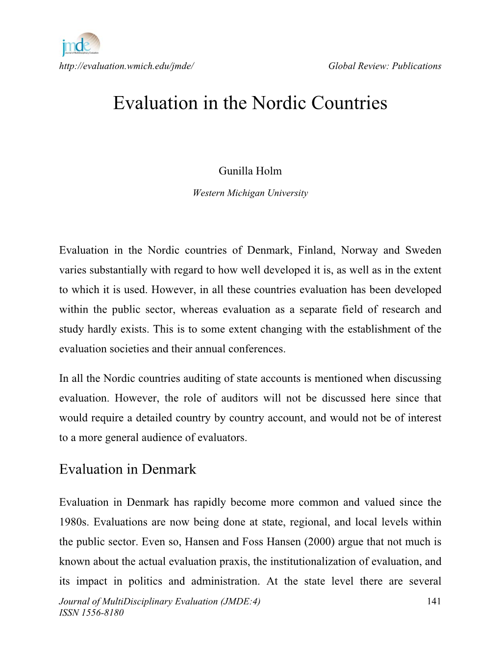 Evaluation in the Nordic Countries