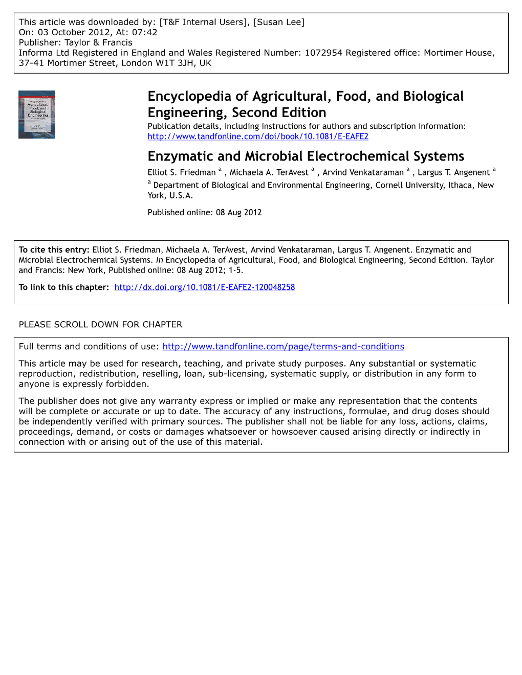 Enzymatic and Microbial Electrochemical Systems Elliot S