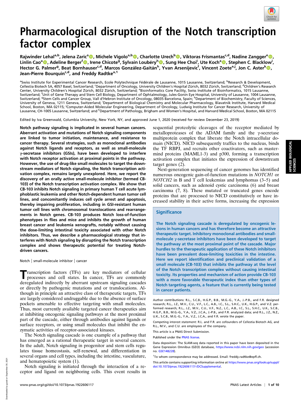 Pharmacological Disruption of the Notch Transcription Factor Complex