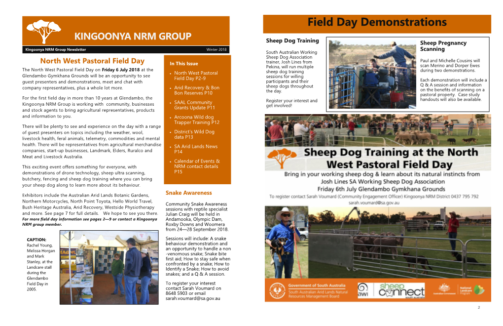 Field Day Demonstrations KINGOONYA NRM GROUP Sheep Dog Training Sheep Pregnancy