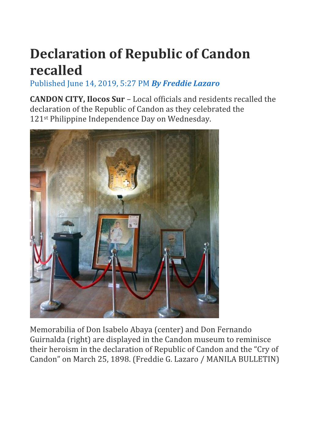 Declaration of Republic of Candon Recalled