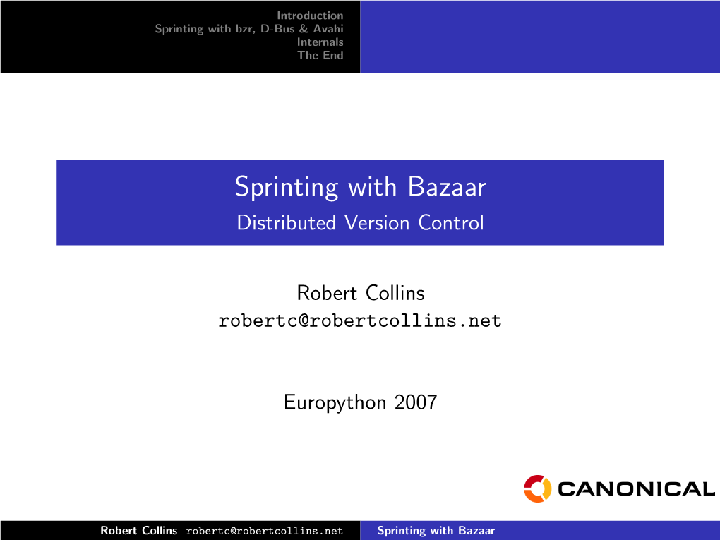 Sprinting with Bazaar Distributed Version Control