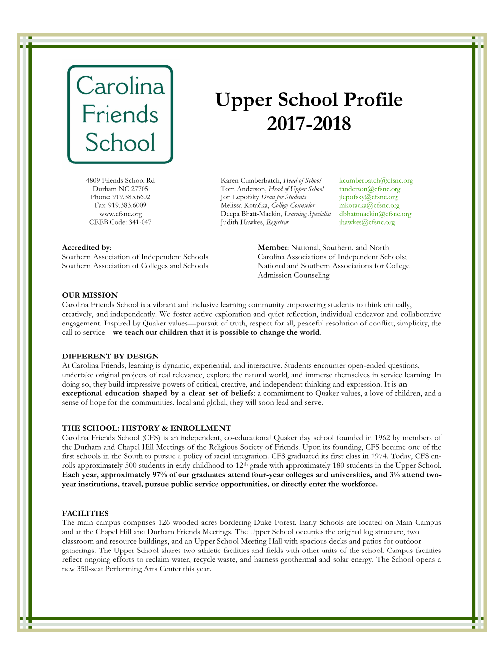 Upper School Profile 2017-2018